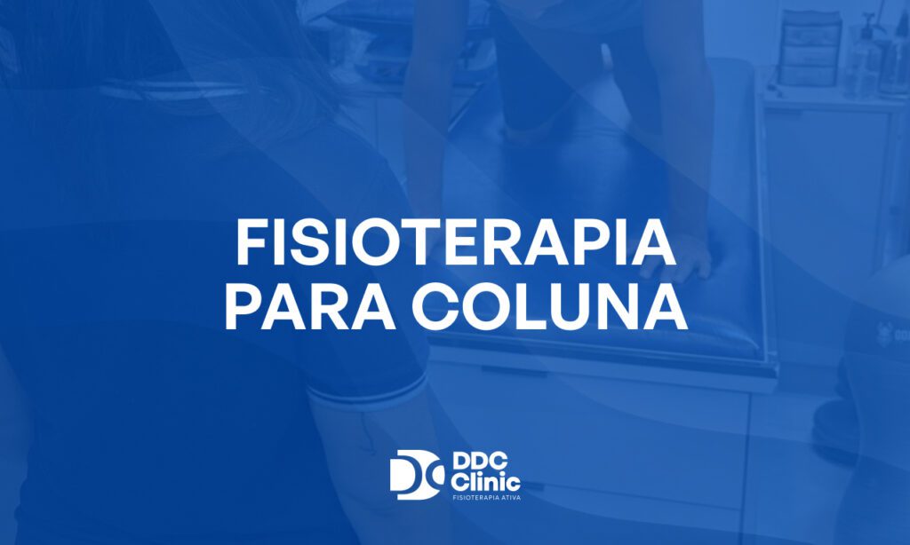 Fundo azul e com letras brancas está escrito Fisioterapia para coluna