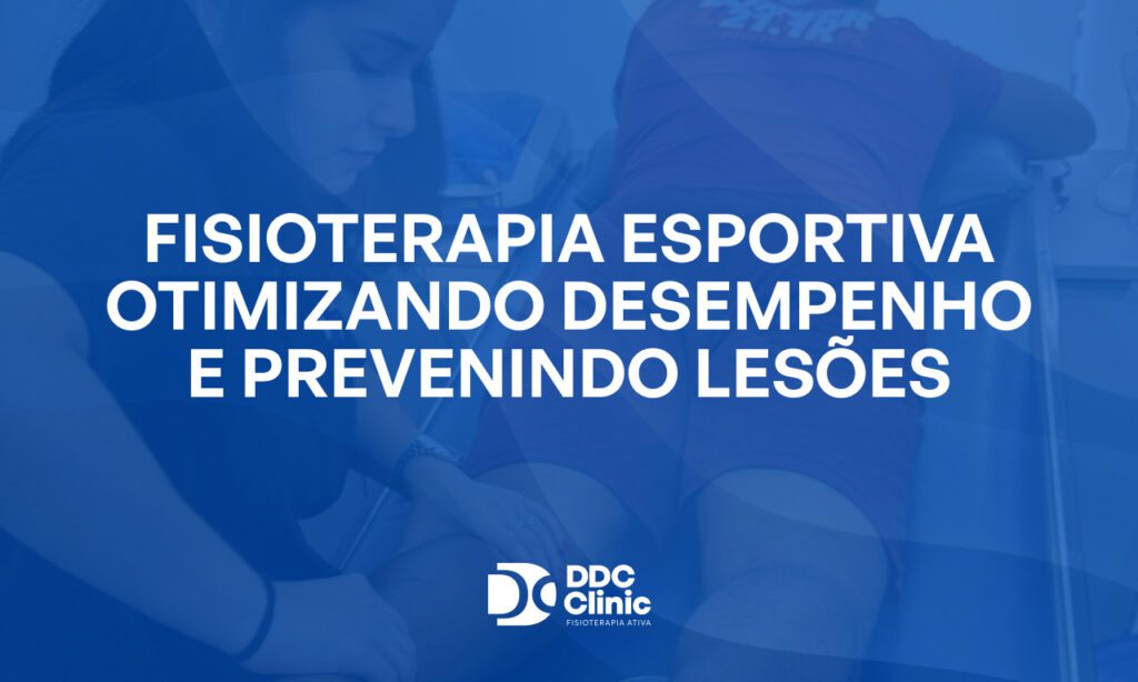 Fundo azul e com letras brancas Fisioterapia esportiva otimizando desempenho e prevenindo lesões