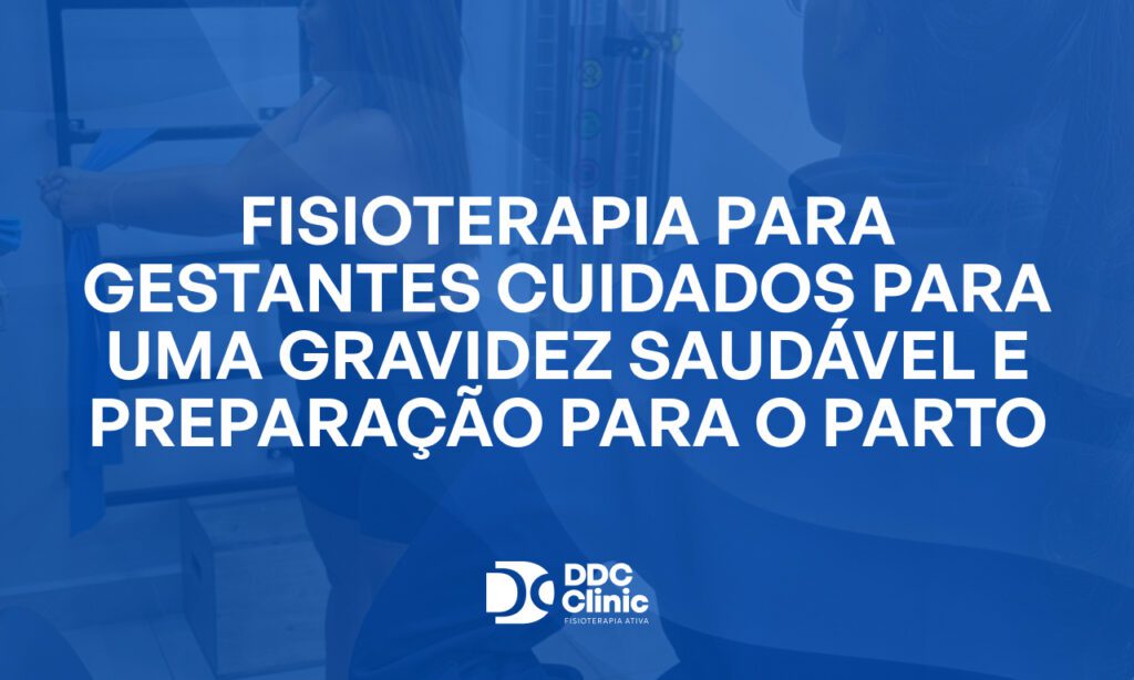 Fundo azul e com letras brancas Fisioterapia para gestantes cuidados para uma gravidez saudável e preparação para o parto
