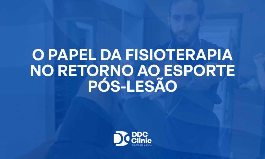 Fundo azul e com letras brancas O papel da fisioterapia no retorno ao esporte pós-lesão